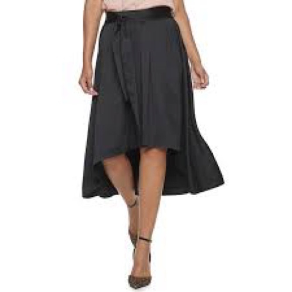 Elle Black Satin High Low Full Swing Skirt Size M #1155